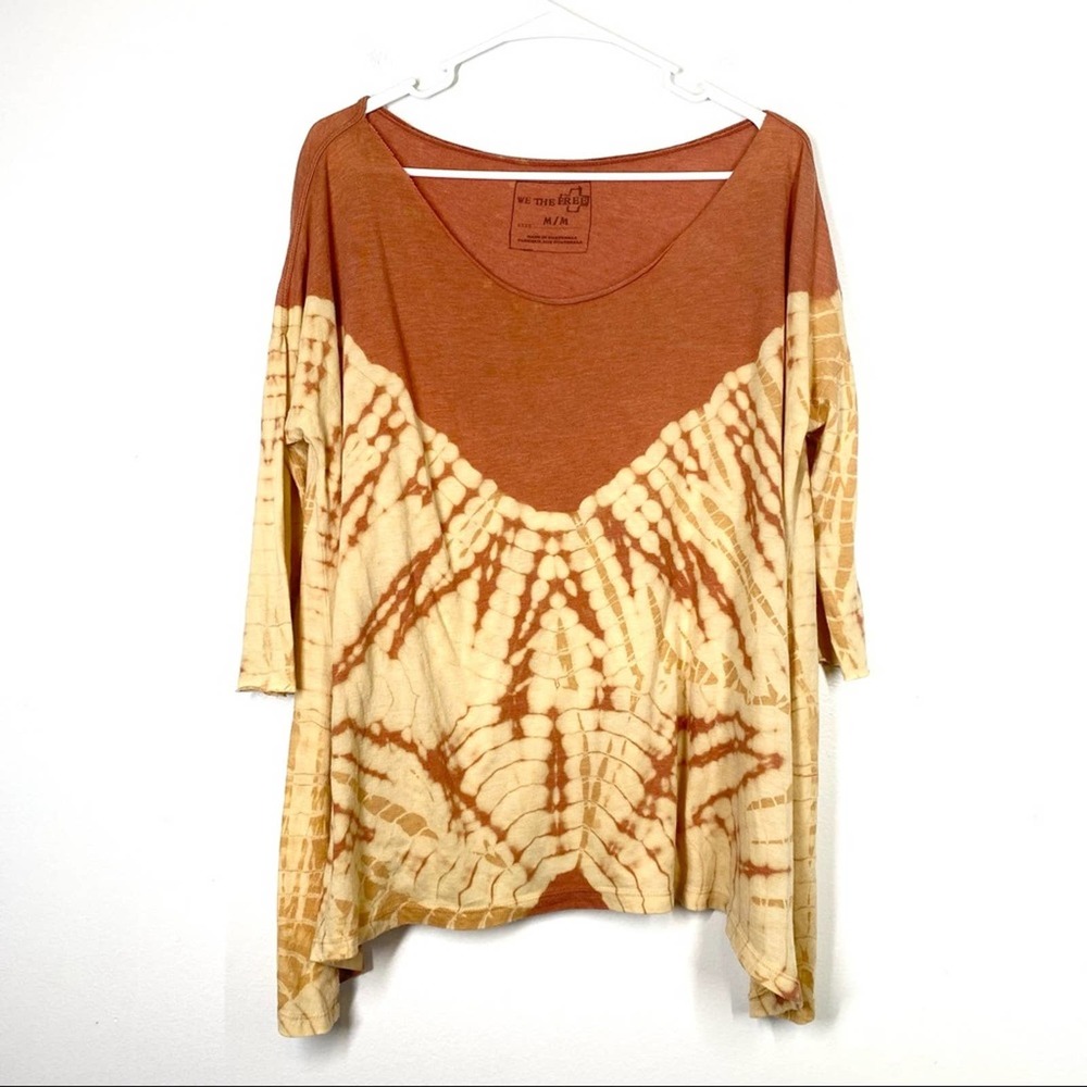 FREE PEOPLE Tie Dye Oversized Scoop Neck 3/4 Sleeve Tee Flowy M